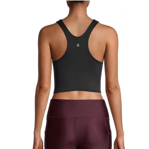 Athlux Solid Black Built In Bra Athletic Crop Tank Top Small - Picture 2 of 4